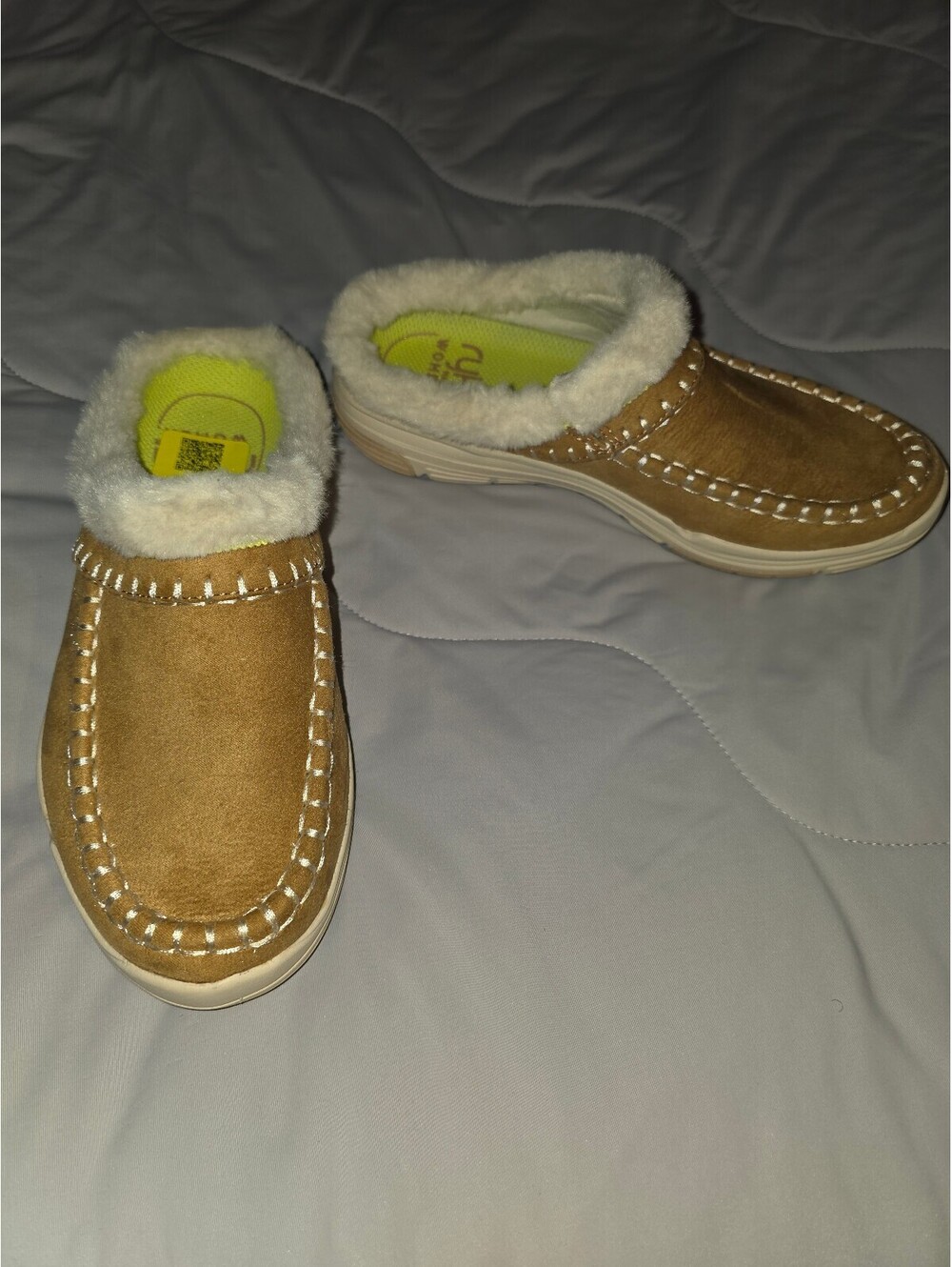 Ryka Ariana Mule Womens 5 Honey Brown Faux Fur Lined Winter Clogs Slip on
